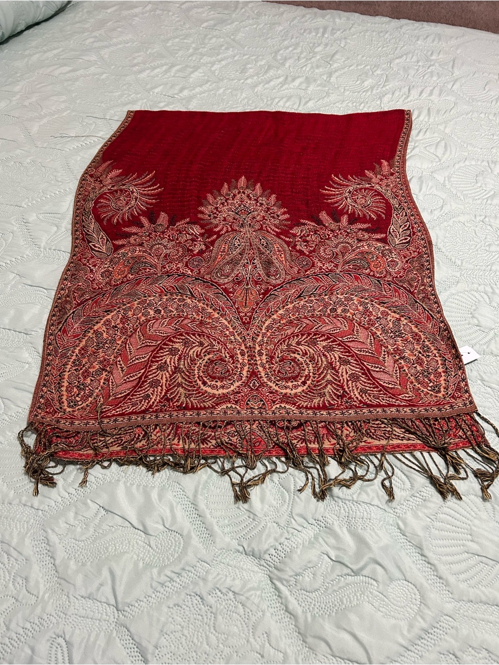 Red and Gold Paisley Fringe Pashmina